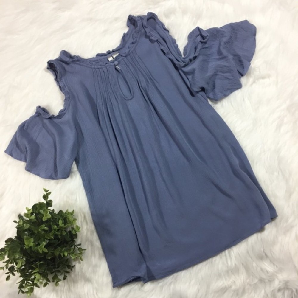 LC Lauren Conrad blue cold shoulder blouse size s